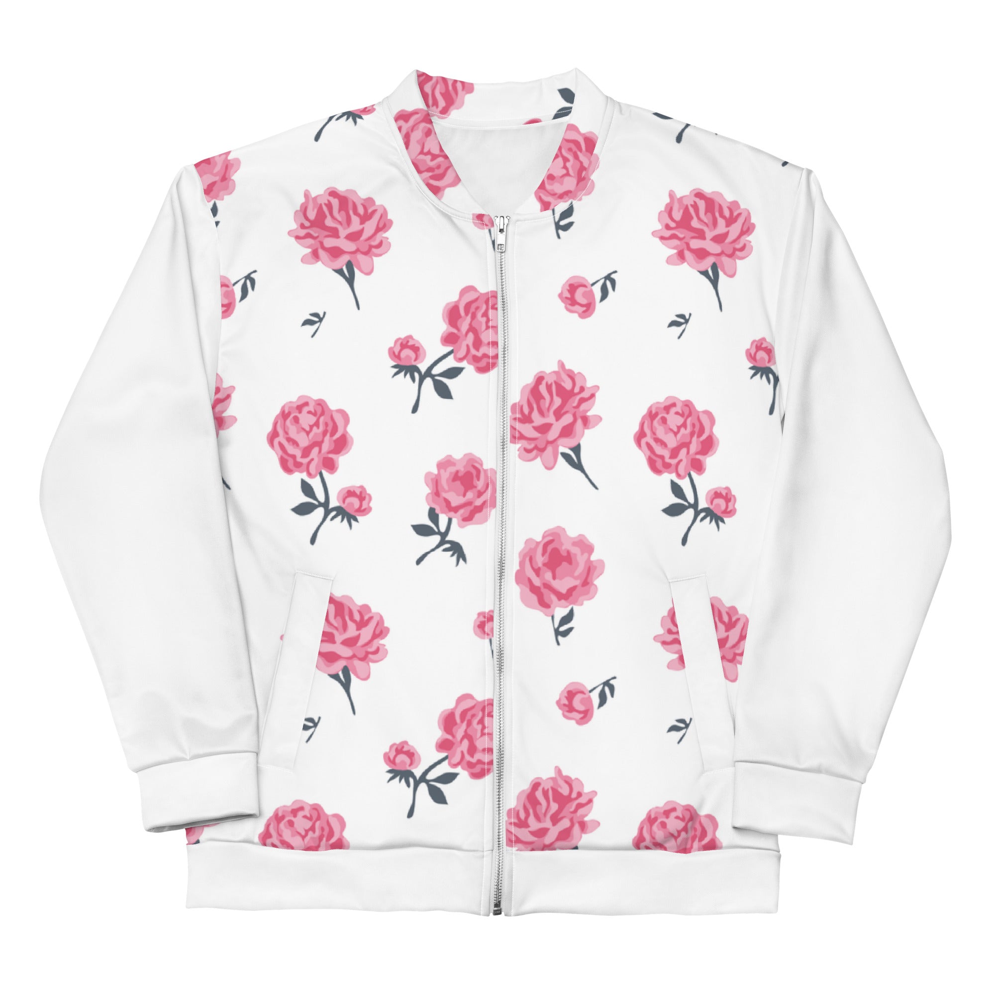 The Fashion Hub Jackets Pink Rose Bomber White